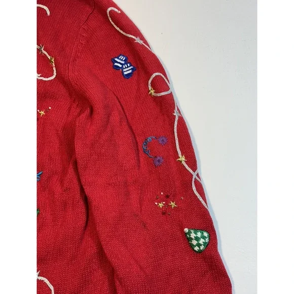 AMBRA HO HO HO SNOWMAN CARDIGAN 2XL CHRISTMAS SWEATER PARTY RED VINTAGE FUR - Picture 5 of 16